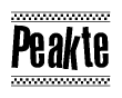 The image contains the text Peakte in a bold, stylized font, with a checkered flag pattern bordering the top and bottom of the text.