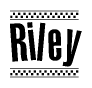The clipart image displays the text Riley in a bold, stylized font. It is enclosed in a rectangular border with a checkerboard pattern running below and above the text, similar to a finish line in racing. 