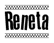 The clipart image displays the text Reneta in a bold, stylized font. It is enclosed in a rectangular border with a checkerboard pattern running below and above the text, similar to a finish line in racing. 
