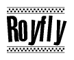The clipart image displays the text Royfly in a bold, stylized font. It is enclosed in a rectangular border with a checkerboard pattern running below and above the text, similar to a finish line in racing. 
