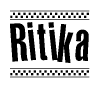 The image contains the text Ritika in a bold, stylized font, with a checkered flag pattern bordering the top and bottom of the text.