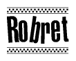 The image contains the text Robret in a bold, stylized font, with a checkered flag pattern bordering the top and bottom of the text.