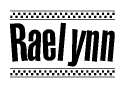 The clipart image displays the text Raelynn in a bold, stylized font. It is enclosed in a rectangular border with a checkerboard pattern running below and above the text, similar to a finish line in racing. 