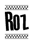 The image contains the text Roz in a bold, stylized font, with a checkered flag pattern bordering the top and bottom of the text.