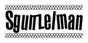 The image contains the text Sgunzelman in a bold, stylized font, with a checkered flag pattern bordering the top and bottom of the text.