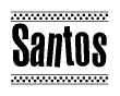 The image contains the text Santos in a bold, stylized font, with a checkered flag pattern bordering the top and bottom of the text.