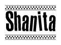 The image contains the text Shanita in a bold, stylized font, with a checkered flag pattern bordering the top and bottom of the text.