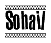 The image contains the text Sohail in a bold, stylized font, with a checkered flag pattern bordering the top and bottom of the text.