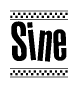 The clipart image displays the text Sine in a bold, stylized font. It is enclosed in a rectangular border with a checkerboard pattern running below and above the text, similar to a finish line in racing. 
