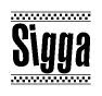 The image contains the text Sigga in a bold, stylized font, with a checkered flag pattern bordering the top and bottom of the text.