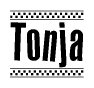 The clipart image displays the text Tonja in a bold, stylized font. It is enclosed in a rectangular border with a checkerboard pattern running below and above the text, similar to a finish line in racing. 