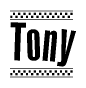 The clipart image displays the text Tony in a bold, stylized font. It is enclosed in a rectangular border with a checkerboard pattern running below and above the text, similar to a finish line in racing. 