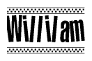 The clipart image displays the text Willilam in a bold, stylized font. It is enclosed in a rectangular border with a checkerboard pattern running below and above the text, similar to a finish line in racing. 