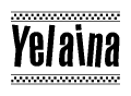 The clipart image displays the text Yelaina in a bold, stylized font. It is enclosed in a rectangular border with a checkerboard pattern running below and above the text, similar to a finish line in racing. 