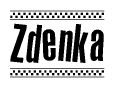 The clipart image displays the text Zdenka in a bold, stylized font. It is enclosed in a rectangular border with a checkerboard pattern running below and above the text, similar to a finish line in racing. 