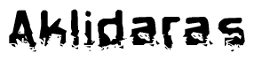 The image contains the word Aklidaras in a stylized font with a static looking effect at the bottom of the words
