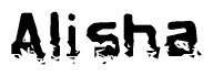 This nametag says Alisha, and has a static looking effect at the bottom of the words. The words are in a stylized font.