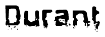 The image contains the word Durant in a stylized font with a static looking effect at the bottom of the words