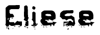 This nametag says Eliese, and has a static looking effect at the bottom of the words. The words are in a stylized font.
