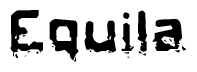 This nametag says Equila, and has a static looking effect at the bottom of the words. The words are in a stylized font.