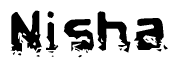 This nametag says Nisha, and has a static looking effect at the bottom of the words. The words are in a stylized font.