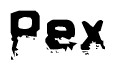 This nametag says Pex, and has a static looking effect at the bottom of the words. The words are in a stylized font.