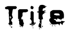 This nametag says Trife, and has a static looking effect at the bottom of the words. The words are in a stylized font.