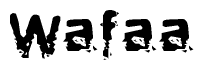 This nametag says Wafaa, and has a static looking effect at the bottom of the words. The words are in a stylized font.
