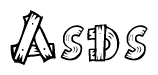 The clipart image shows the name Asds stylized to look as if it has been constructed out of wooden planks or logs. Each letter is designed to resemble pieces of wood.