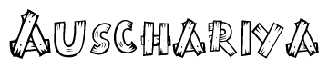 The clipart image shows the name Auschariya stylized to look as if it has been constructed out of wooden planks or logs. Each letter is designed to resemble pieces of wood.