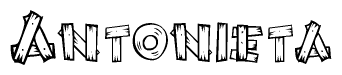 The image contains the name Antonieta written in a decorative, stylized font with a hand-drawn appearance. The lines are made up of what appears to be planks of wood, which are nailed together