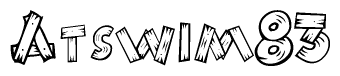 The clipart image shows the name Atswim83 stylized to look like it is constructed out of separate wooden planks or boards, with each letter having wood grain and plank-like details.