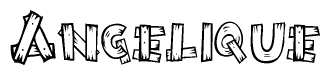 The clipart image shows the name Angelique stylized to look as if it has been constructed out of wooden planks or logs. Each letter is designed to resemble pieces of wood.