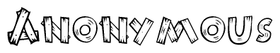 The clipart image shows the name Anonymous stylized to look like it is constructed out of separate wooden planks or boards, with each letter having wood grain and plank-like details.
