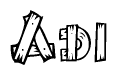 The clipart image shows the name Adi stylized to look as if it has been constructed out of wooden planks or logs. Each letter is designed to resemble pieces of wood.
