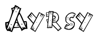 The clipart image shows the name Ayrsy stylized to look like it is constructed out of separate wooden planks or boards, with each letter having wood grain and plank-like details.