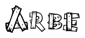 The clipart image shows the name Arbe stylized to look as if it has been constructed out of wooden planks or logs. Each letter is designed to resemble pieces of wood.