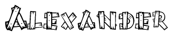 The clipart image shows the name Alexander stylized to look like it is constructed out of separate wooden planks or boards, with each letter having wood grain and plank-like details.