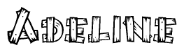 The image contains the name Adeline written in a decorative, stylized font with a hand-drawn appearance. The lines are made up of what appears to be planks of wood, which are nailed together