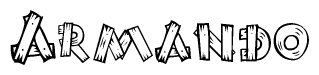 The image contains the name Armando written in a decorative, stylized font with a hand-drawn appearance. The lines are made up of what appears to be planks of wood, which are nailed together