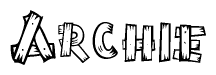 The clipart image shows the name Archie stylized to look as if it has been constructed out of wooden planks or logs. Each letter is designed to resemble pieces of wood.