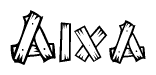 The image contains the name Aixa written in a decorative, stylized font with a hand-drawn appearance. The lines are made up of what appears to be planks of wood, which are nailed together