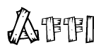 The clipart image shows the name Affi stylized to look as if it has been constructed out of wooden planks or logs. Each letter is designed to resemble pieces of wood.