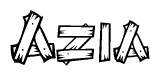 The clipart image shows the name Azia stylized to look like it is constructed out of separate wooden planks or boards, with each letter having wood grain and plank-like details.