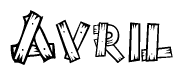 The image contains the name Avril written in a decorative, stylized font with a hand-drawn appearance. The lines are made up of what appears to be planks of wood, which are nailed together