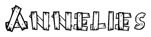 The image contains the name Annelies written in a decorative, stylized font with a hand-drawn appearance. The lines are made up of what appears to be planks of wood, which are nailed together
