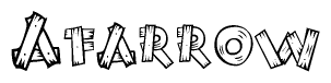 The image contains the name Afarrow written in a decorative, stylized font with a hand-drawn appearance. The lines are made up of what appears to be planks of wood, which are nailed together