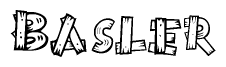 The clipart image shows the name Basler stylized to look as if it has been constructed out of wooden planks or logs. Each letter is designed to resemble pieces of wood.