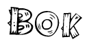 The image contains the name Bok written in a decorative, stylized font with a hand-drawn appearance. The lines are made up of what appears to be planks of wood, which are nailed together