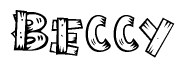 The image contains the name Beccy written in a decorative, stylized font with a hand-drawn appearance. The lines are made up of what appears to be planks of wood, which are nailed together